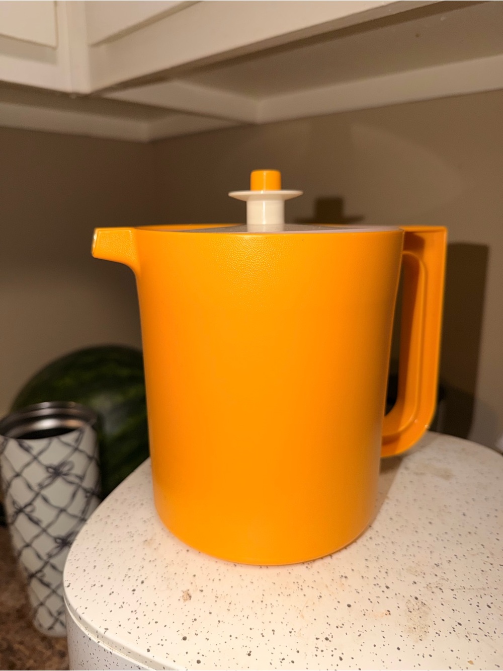 Vintage Orange Hard Plastic 1.5 Quart Tupperware Pitcher With Push Button Lid